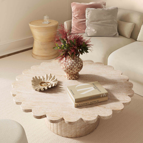 Estelle Capri 36" Washed Faux Travertine Finish Indoor/Outdoor Round Coffee Table - image 2
