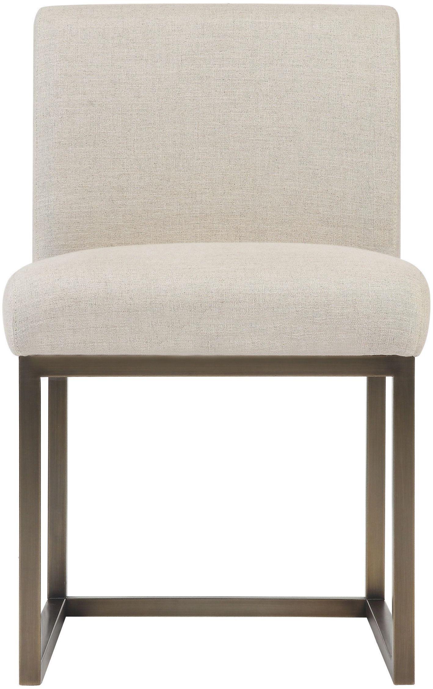 ember beige linen chair in brass