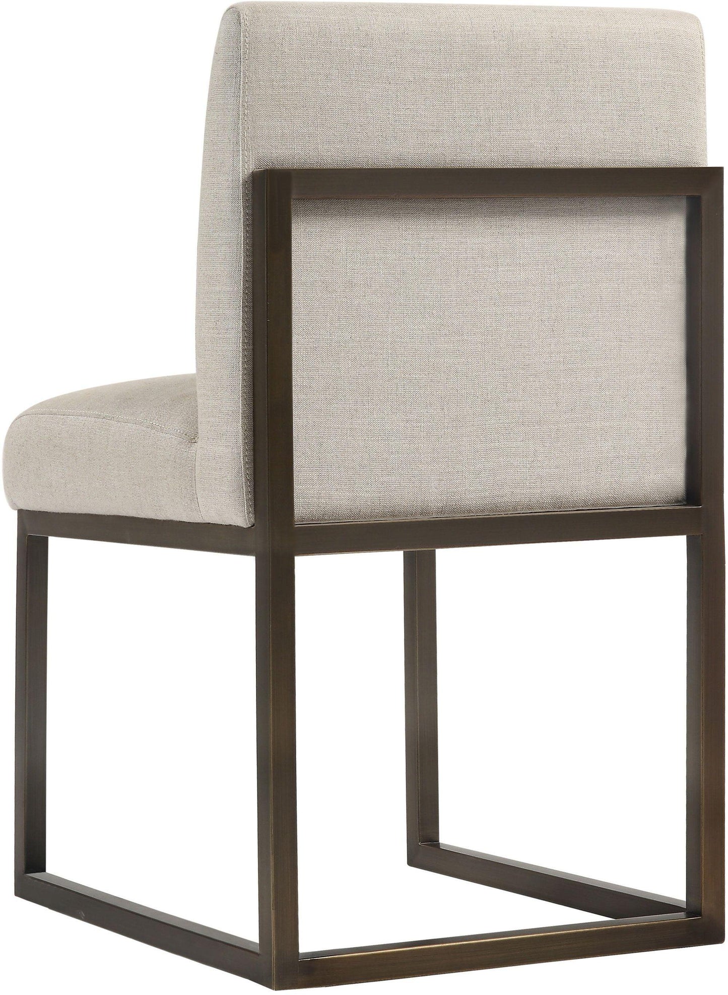 ember beige linen chair in brass