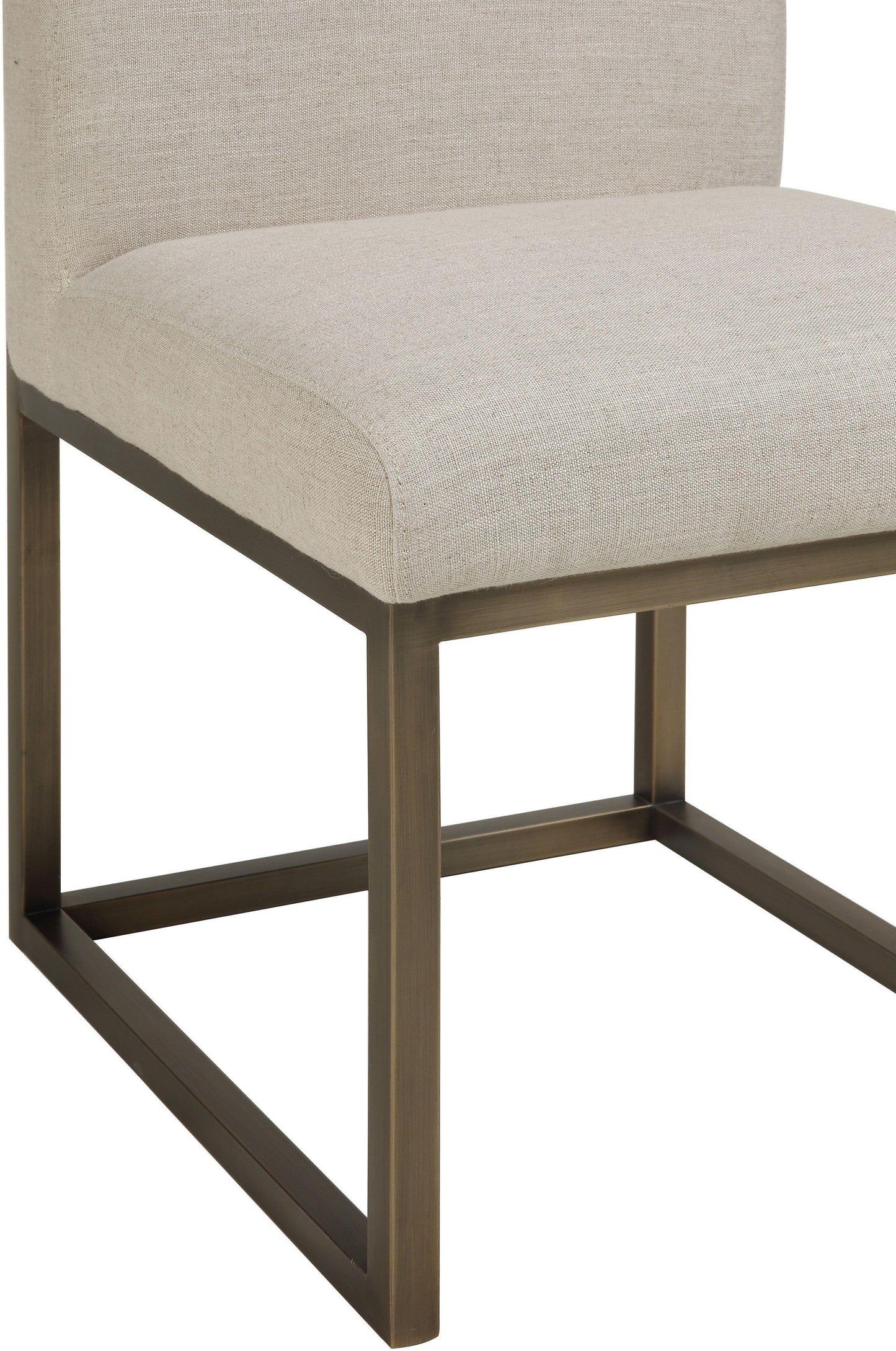 ember beige linen chair in brass