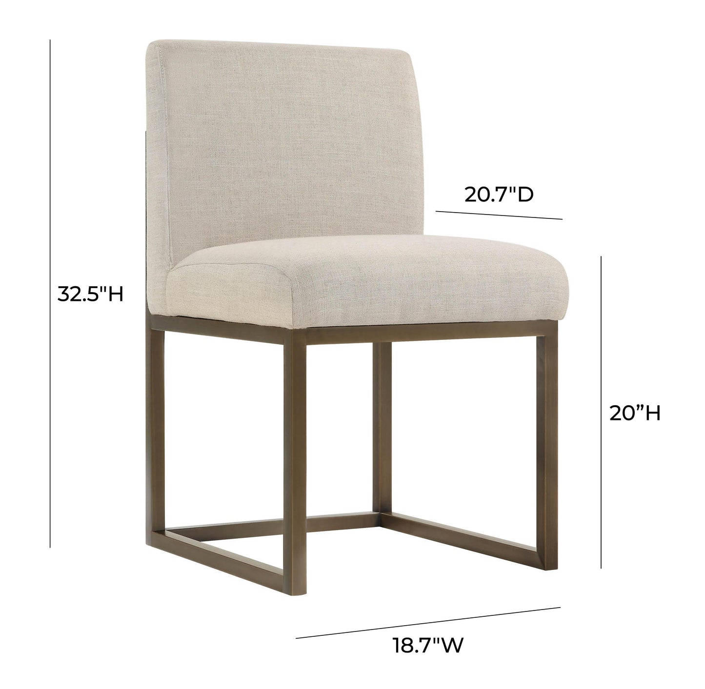 ember beige linen chair in brass