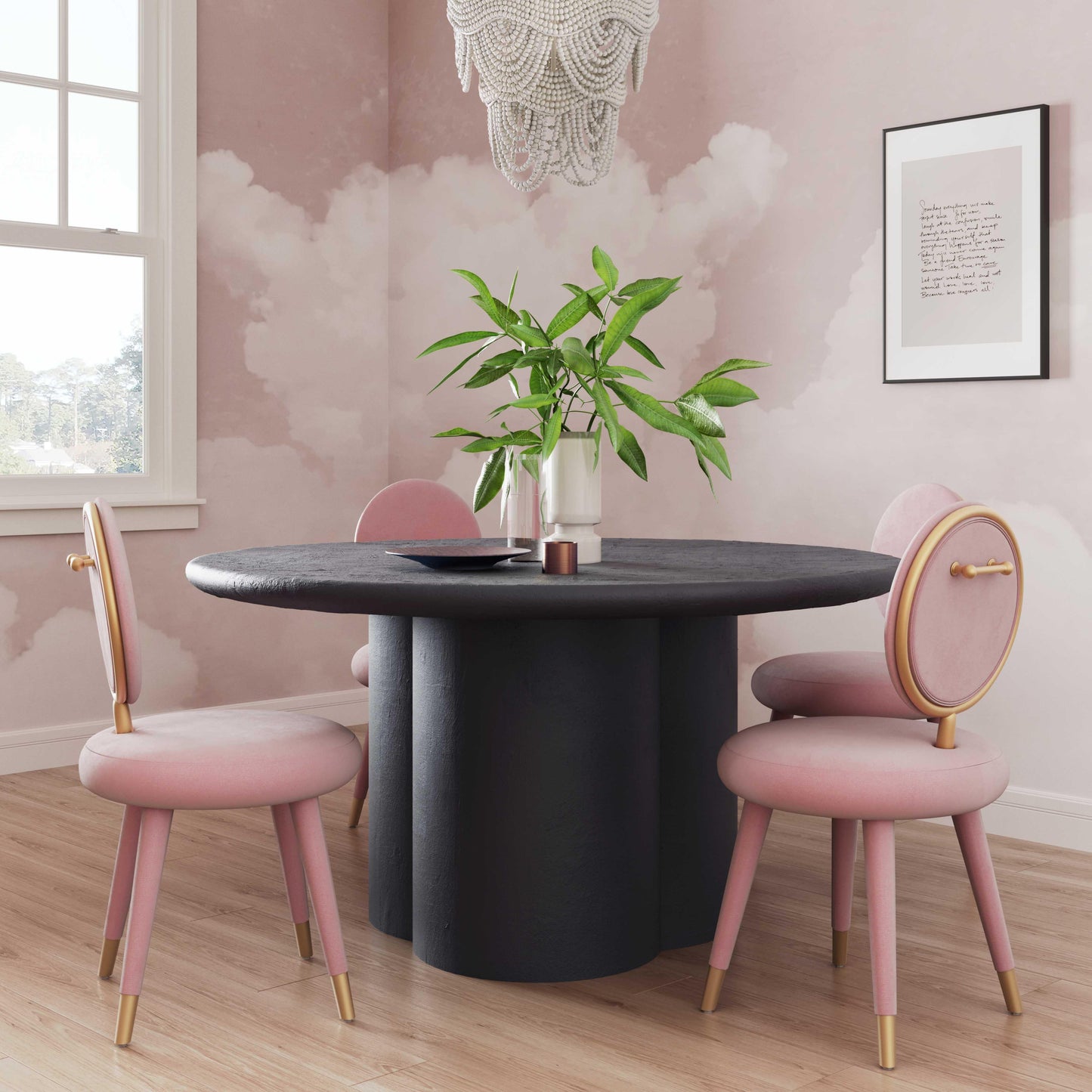 winter black faux plaster round dining table