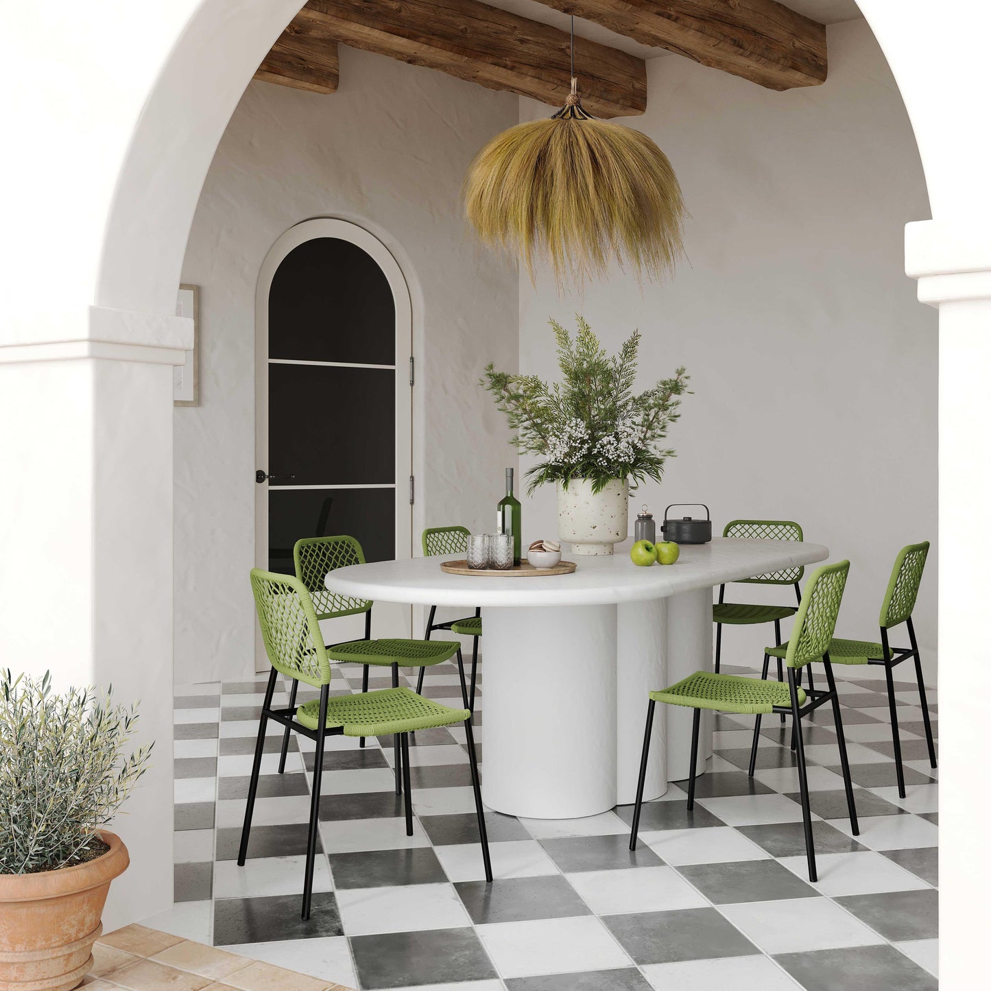 winter white faux plaster oval dining table