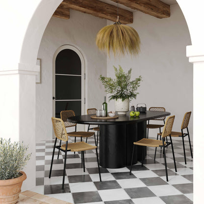 Winter Black Faux Plaster Oval Dining Table