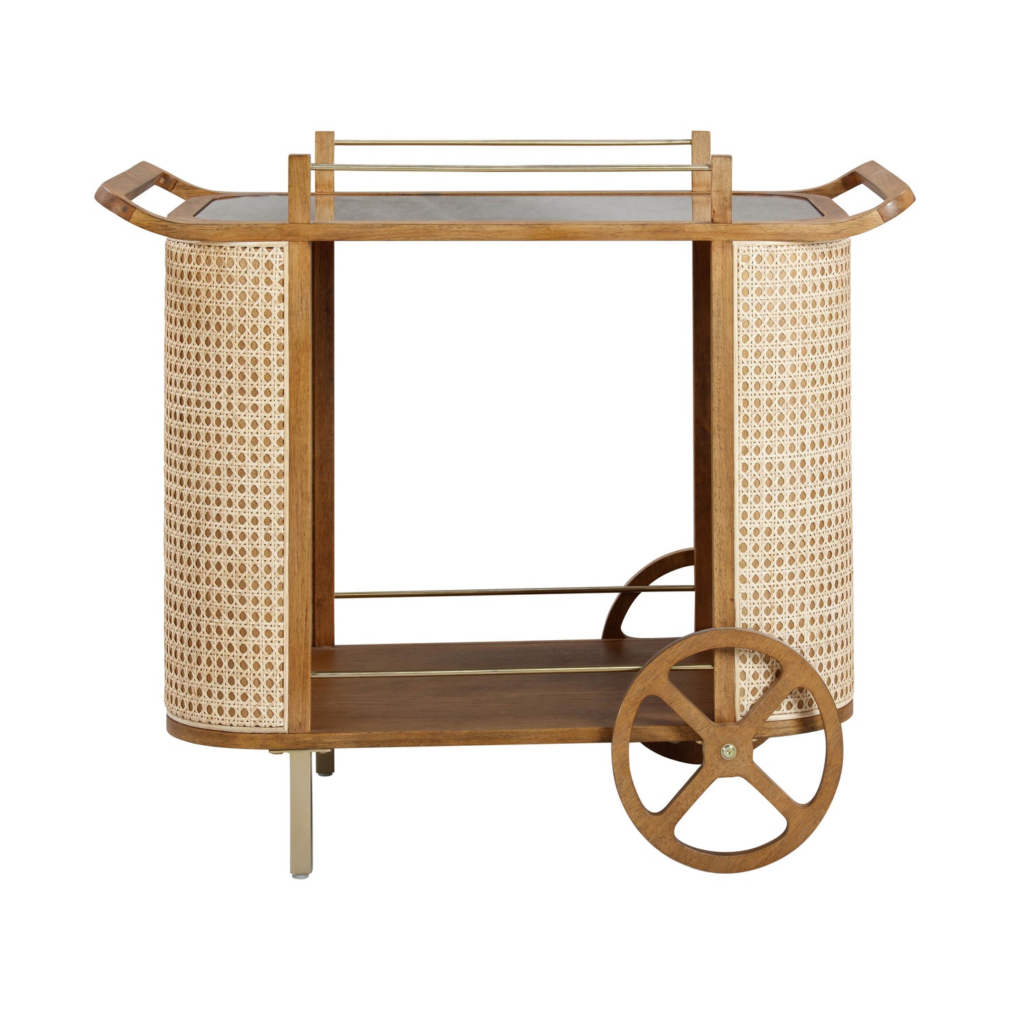 lauren natural rattan bar cart