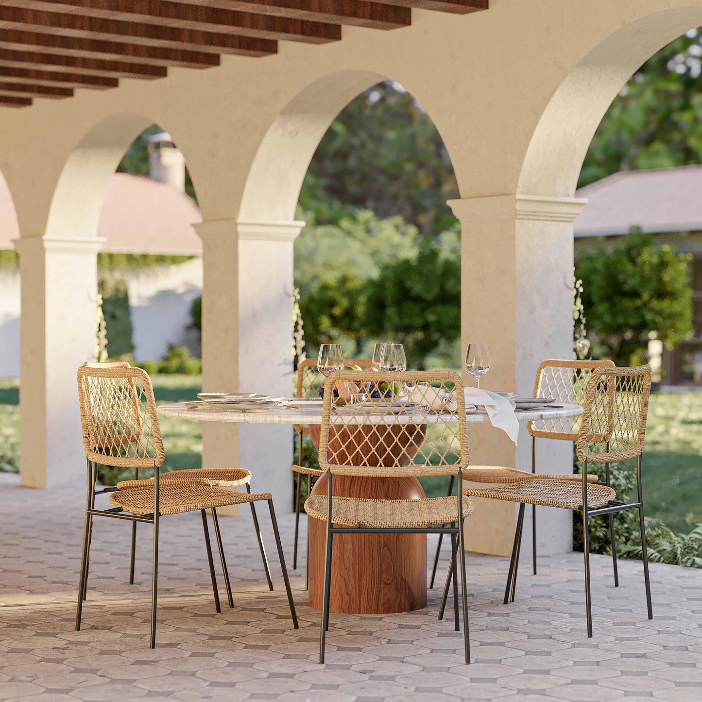 bubble travertine concrete indoor / outdoor 54" round dining table