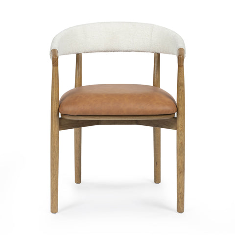 Isabelle Versailles Cognac Performance Vegan Leather and Cream Textured Weave Dining Chair - image 3