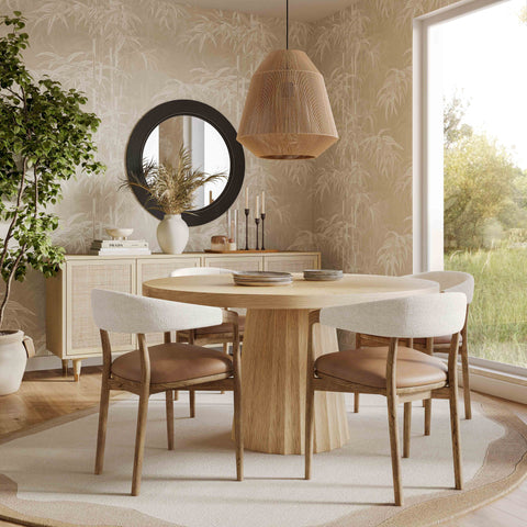 Isabelle Versailles Cognac Performance Vegan Leather and Cream Textured Weave Dining Chair - image 2