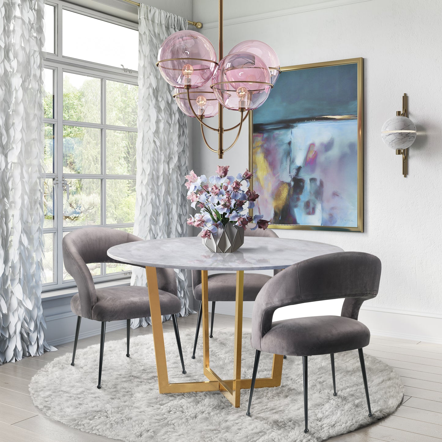 emmet grey velvet dining chair