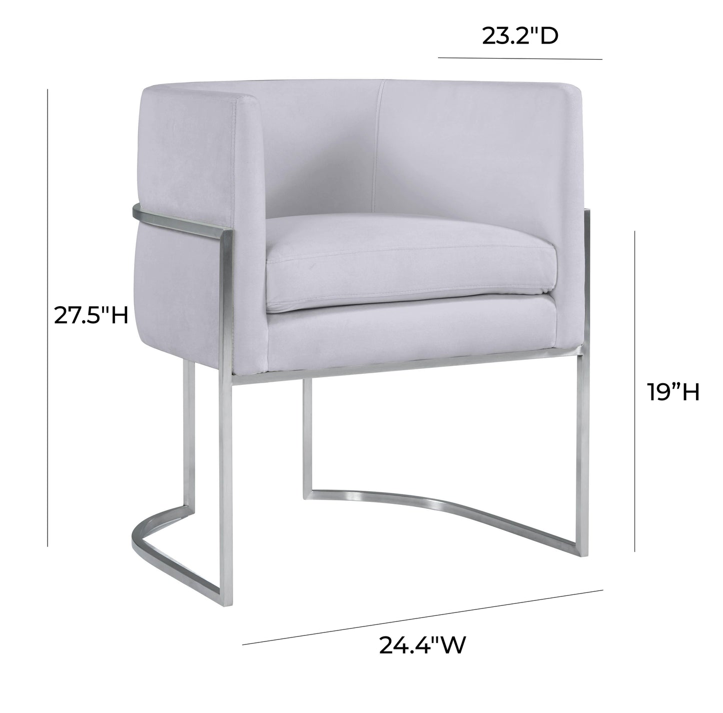 hudson grey velvet dining chair with silver leg