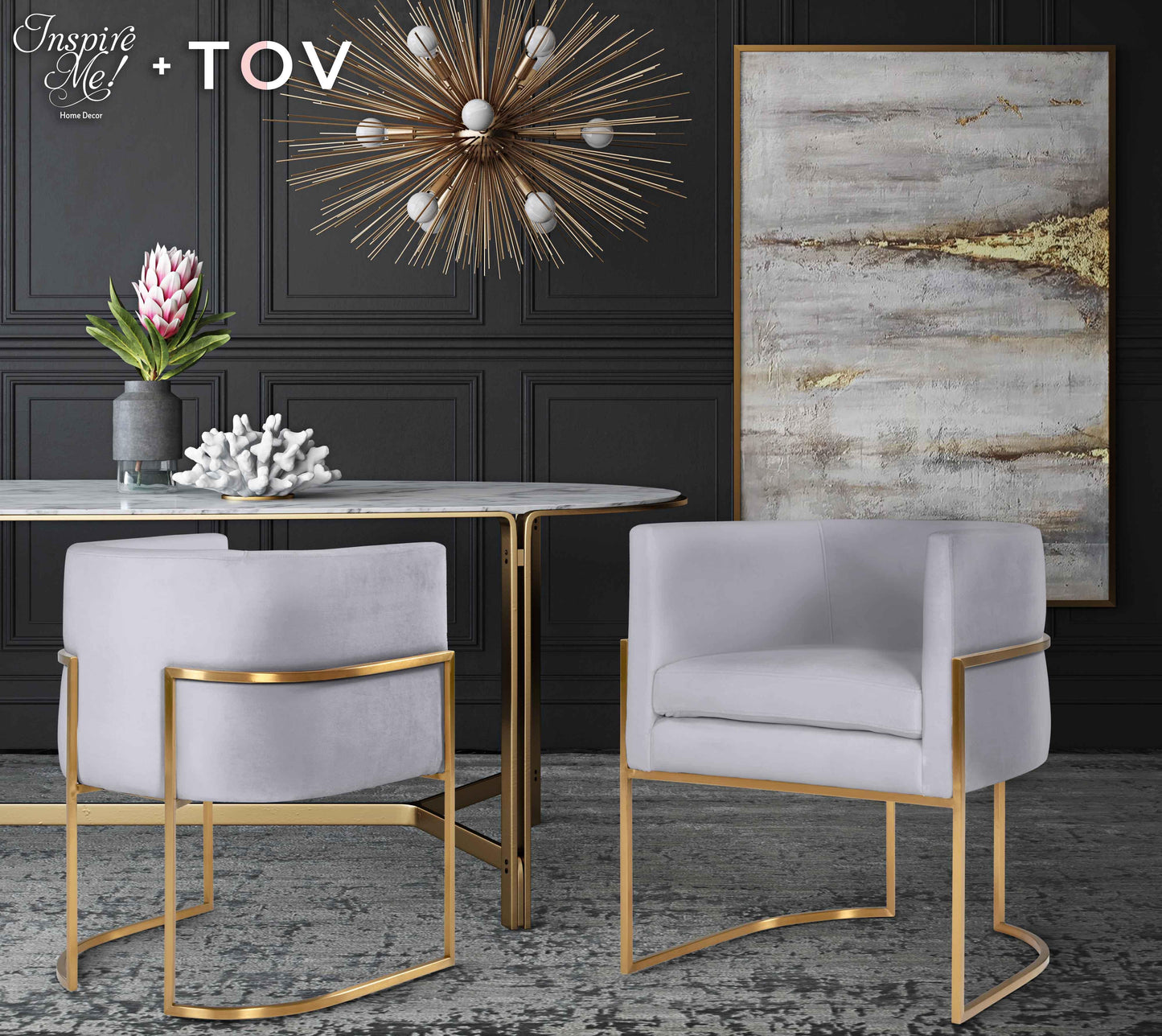 hudson grey velvet dining chair with gold leg