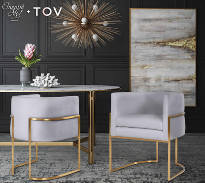 Hudson Grey Velvet Dining Chair with Gold Leg