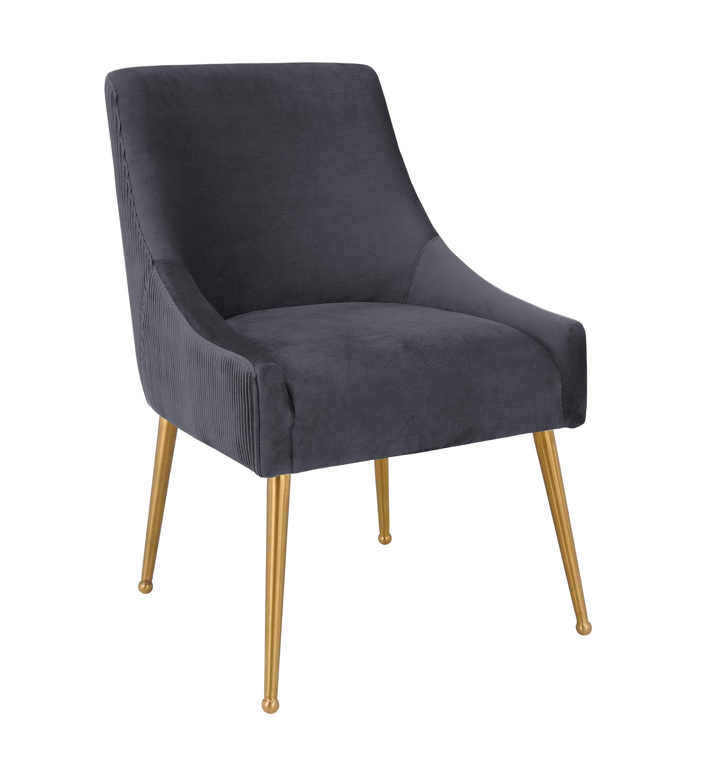 lyrical pleated grey velvet side chair