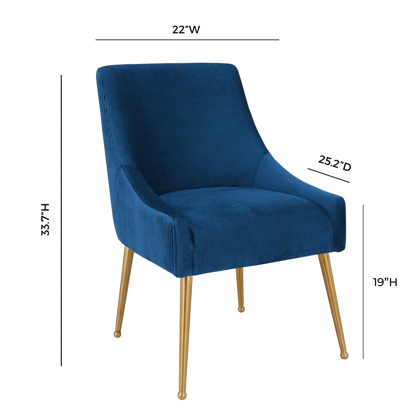 lyrical pleated navy velvet side chair