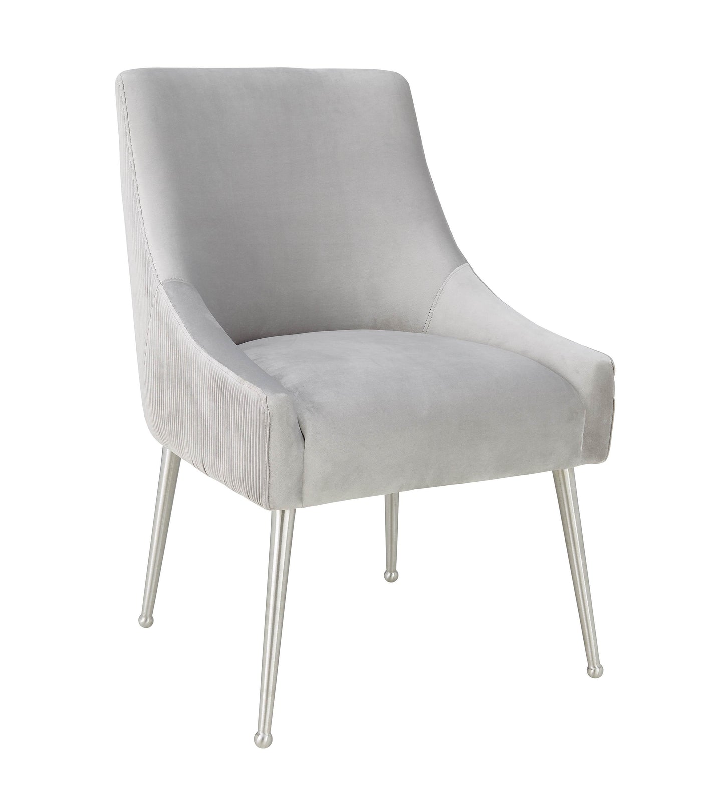 lyrical pleated light grey velvet side chair - silver legs