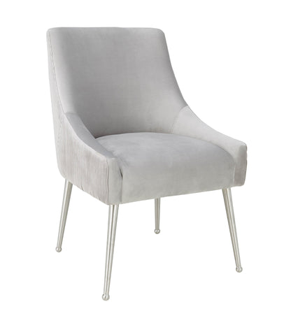 Lyrical Pleated Light Grey Velvet Side Chair - Silver Legs