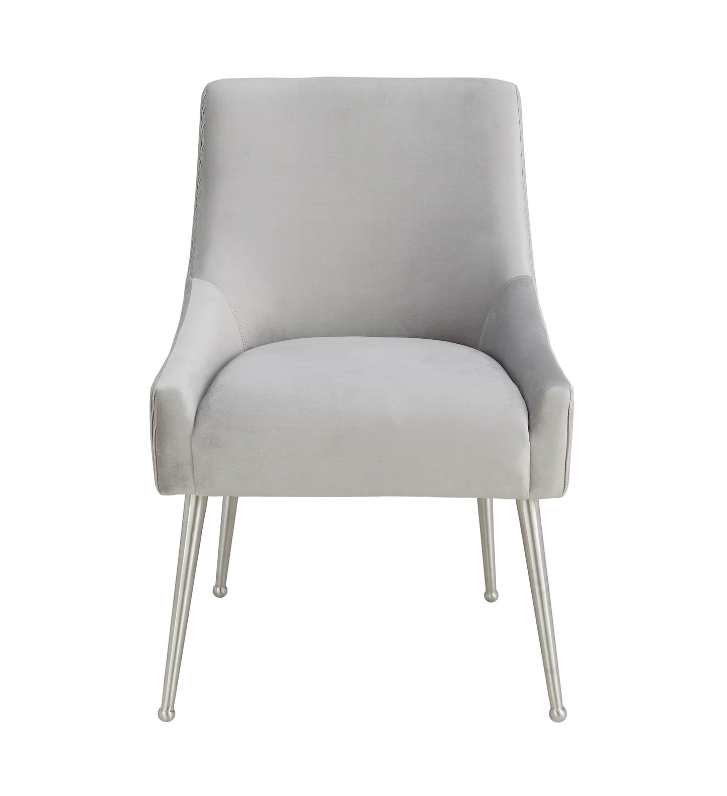 lyrical pleated light grey velvet side chair - silver legs