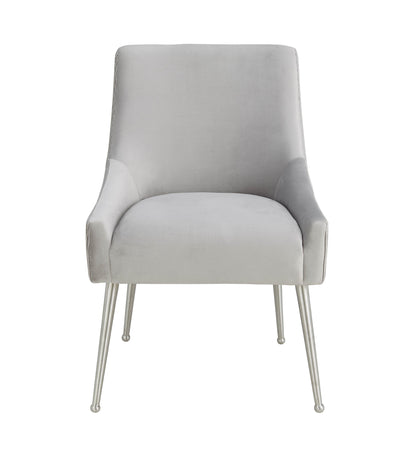 Lyrical Pleated Light Grey Velvet Side Chair - Silver Legs