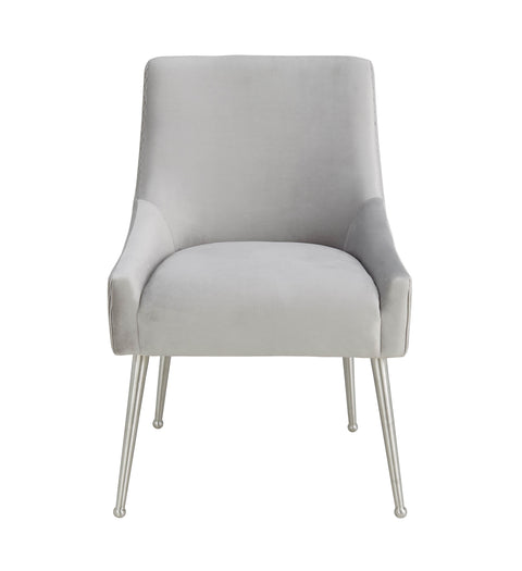 Solene Beaumont Pleated Light Grey Performance Velvet Dining Chair - Silver Legs - image 4