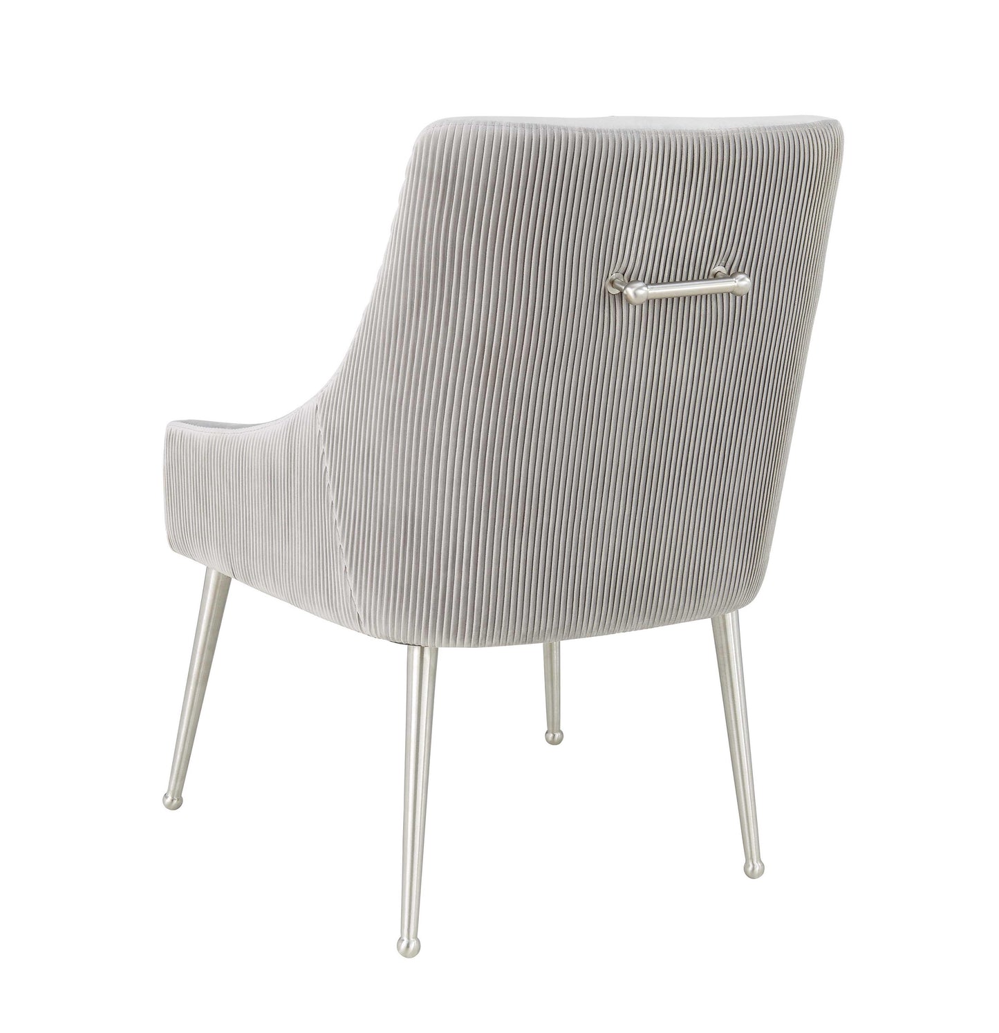 lyrical pleated light grey velvet side chair - silver legs