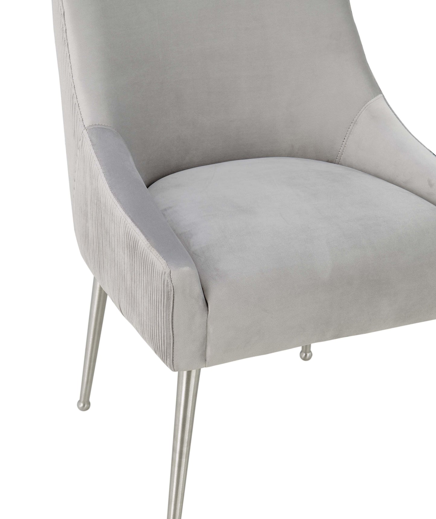 lyrical pleated light grey velvet side chair - silver legs