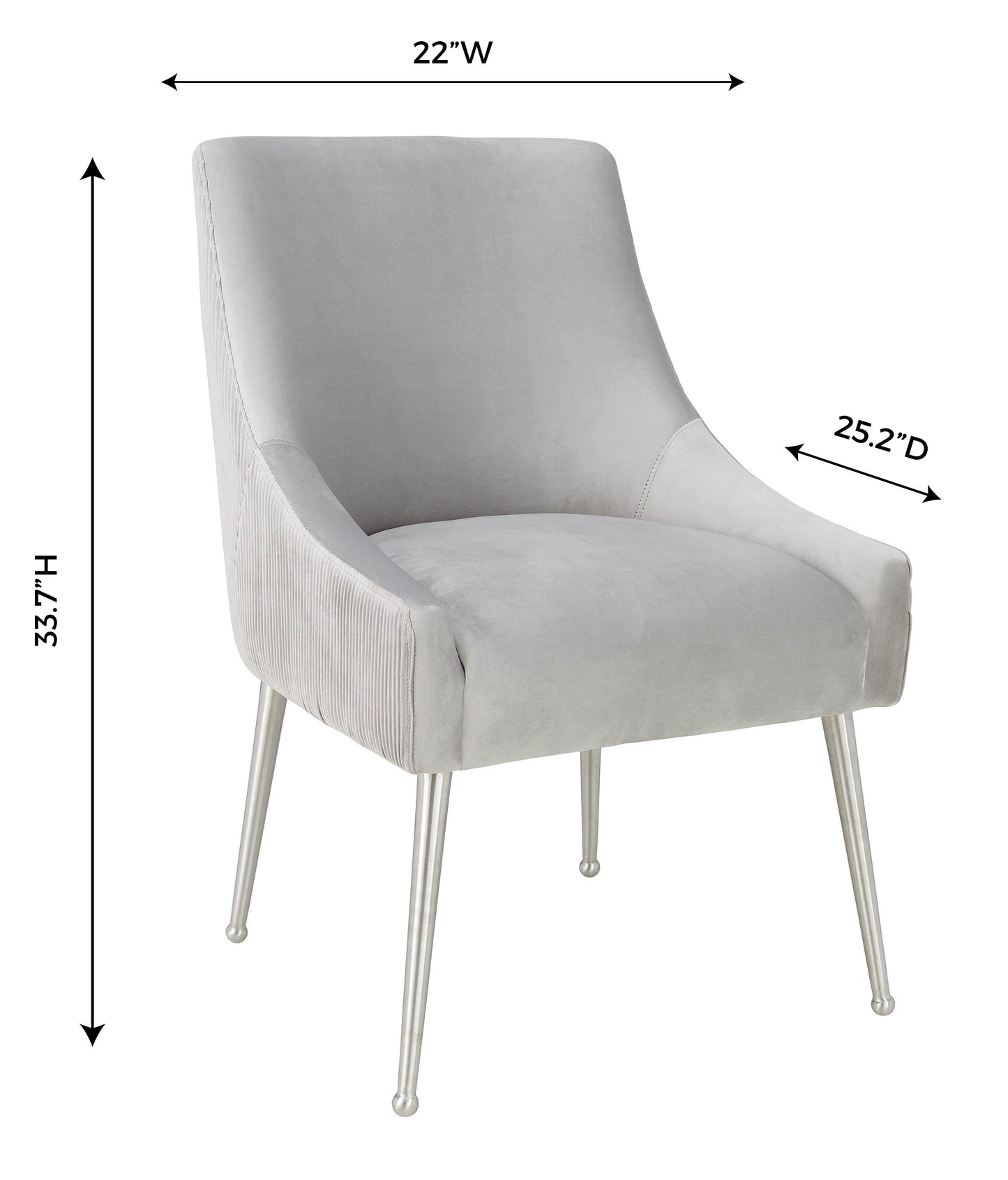 lyrical pleated light grey velvet side chair - silver legs