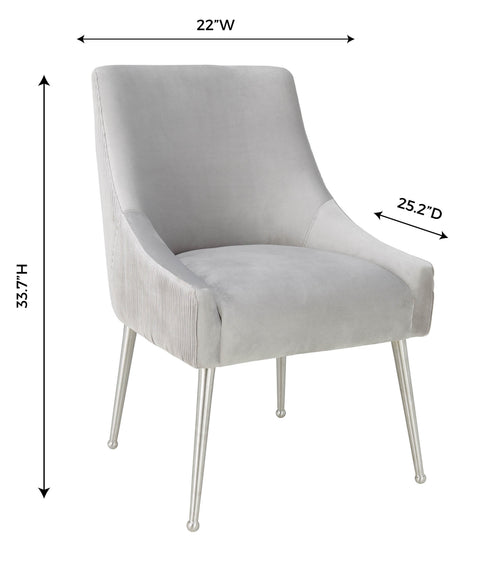 Solene Beaumont Pleated Light Grey Performance Velvet Dining Chair - Silver Legs - image 8