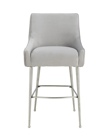 Lyrical Pleated Light Grey Velvet Counter Stool