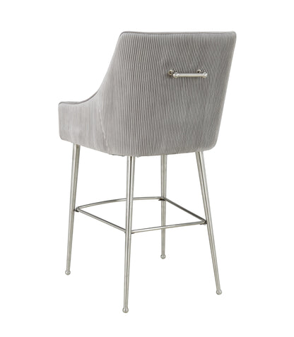 Lyrical Pleated Light Grey Velvet Counter Stool