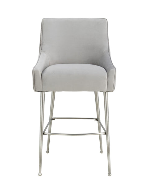 Lyrical Pleated Light Grey Velvet Bar Stool