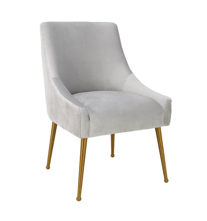 Lyrical Pleated Light Grey Velvet Side Chair