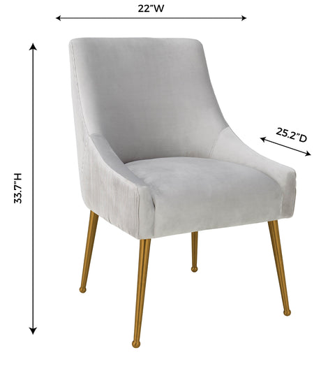 Lyrical Pleated Light Grey Velvet Side Chair
