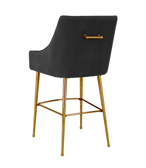 Lyrical Pleated Black Velvet Bar Stool