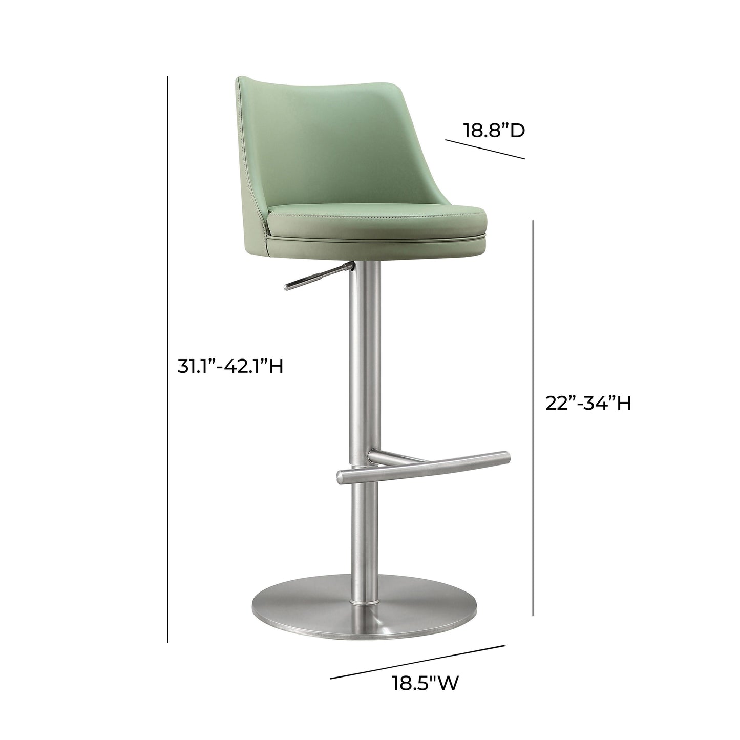 aria sea foam green and silver adjustable stool