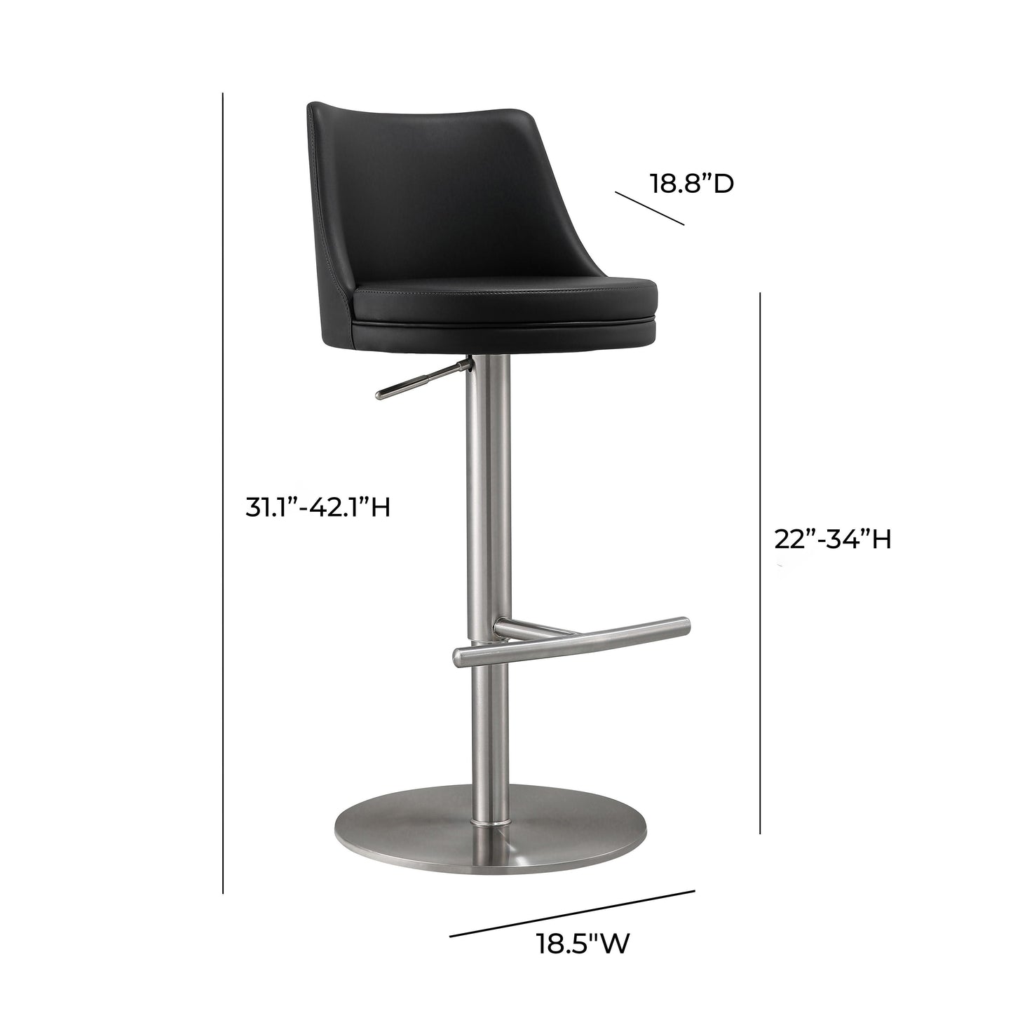 aria black and silver adjustable stool