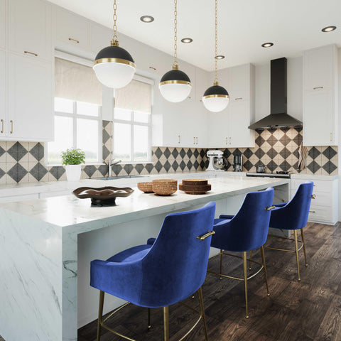 Lyrical Navy Velvet Counter Stool - Gold Legs