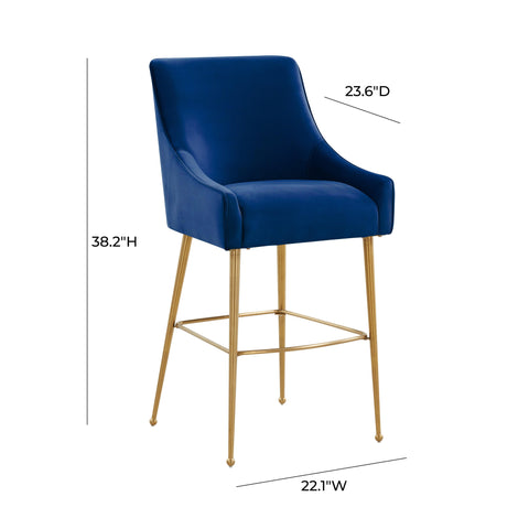 Lyrical Navy Velvet Counter Stool - Gold Legs