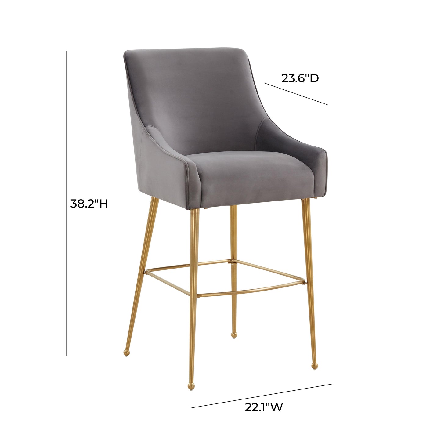 lyrical dark grey velvet counter stool - gold legs