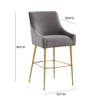 Lyrical Dark Grey Velvet Counter Stool - Gold Legs