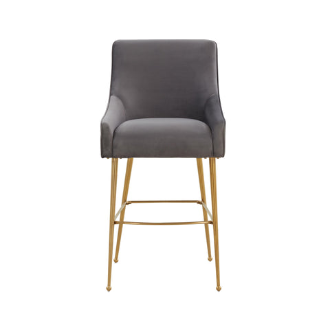 Lyrical Dark Grey Velvet Bar Stool - Gold Legs