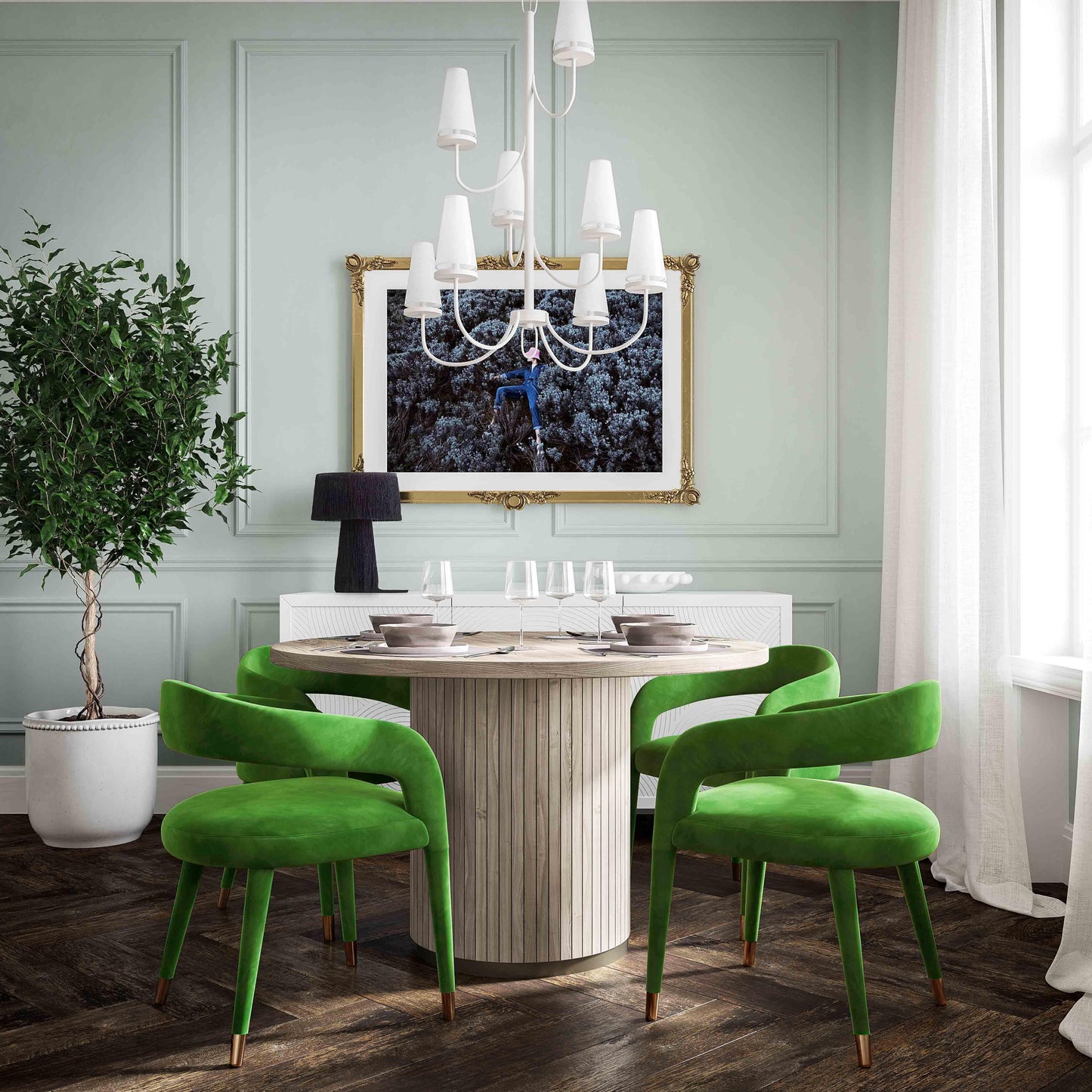 salty green velvet dining chair