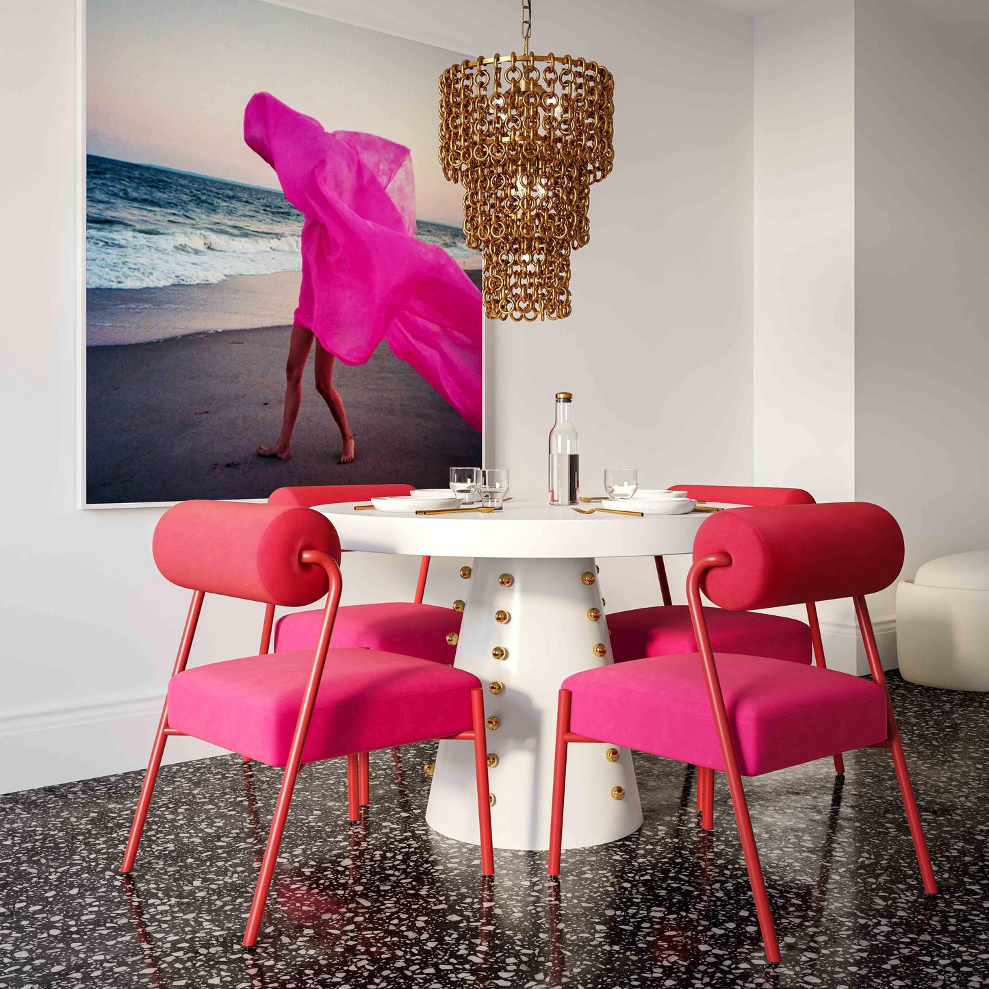 crescent hot pink velvet dining chair - set of 2