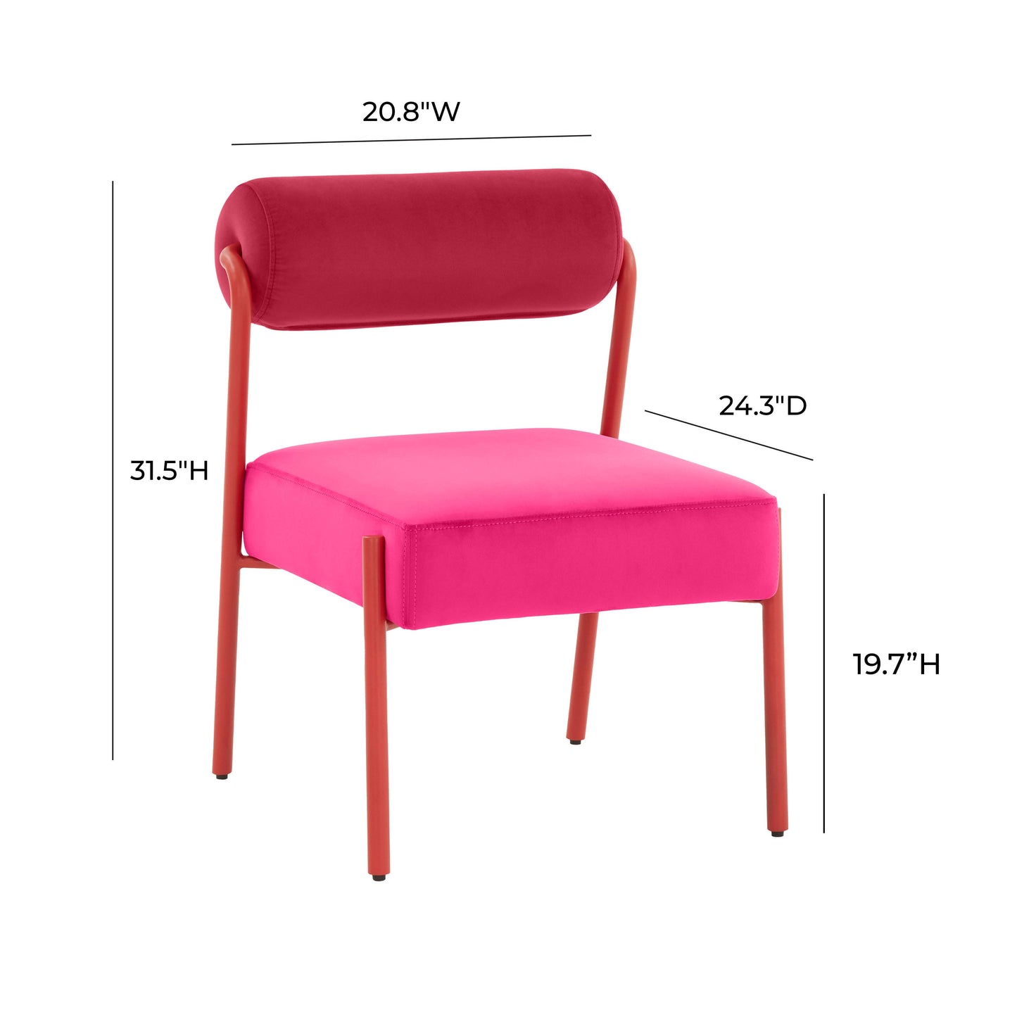 crescent hot pink velvet dining chair - set of 2