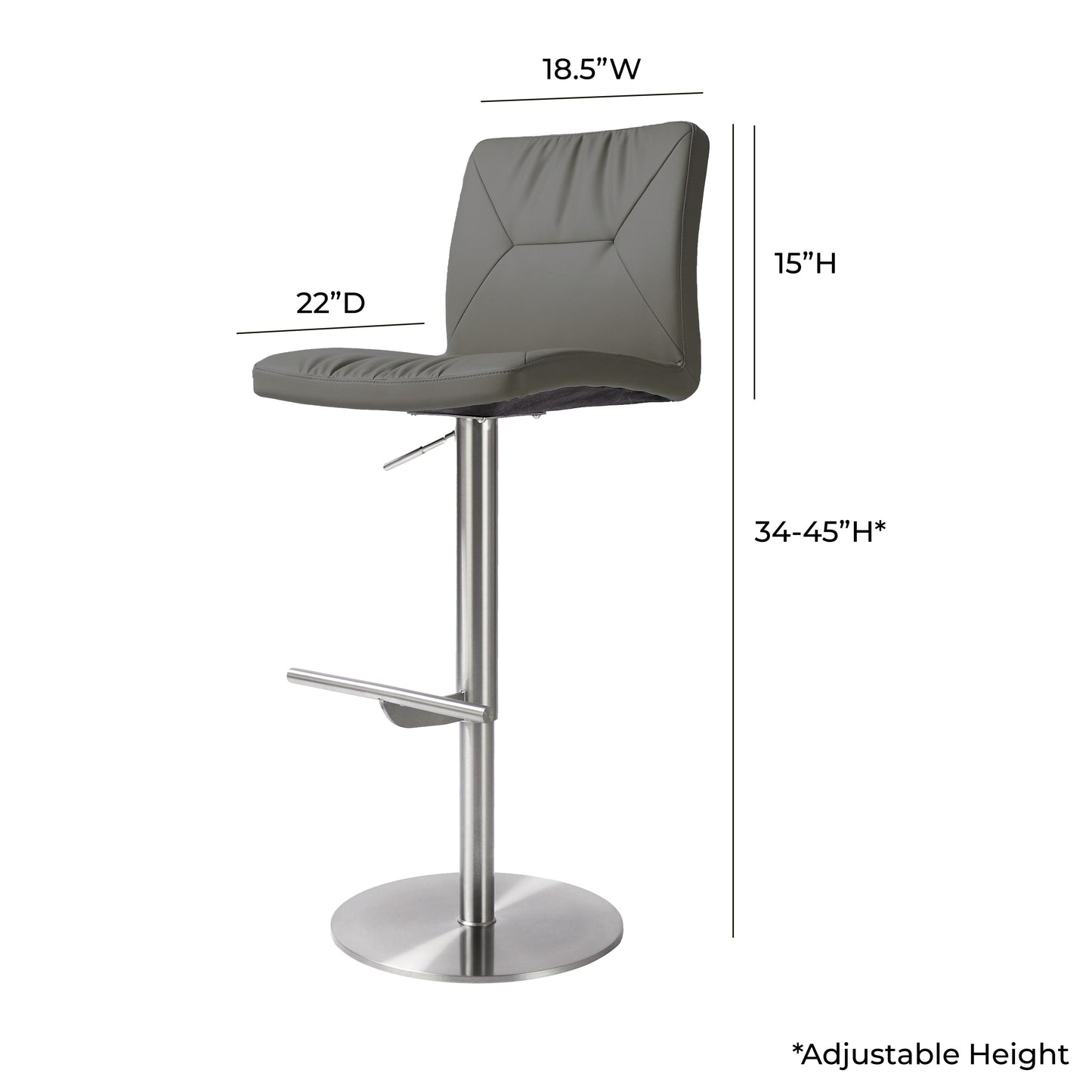 aya dark grey vegan leather on silver adjustable stool