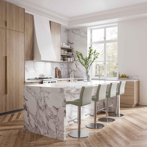 Aya Light Grey Vegan Leather on Silver Adjustable Stool