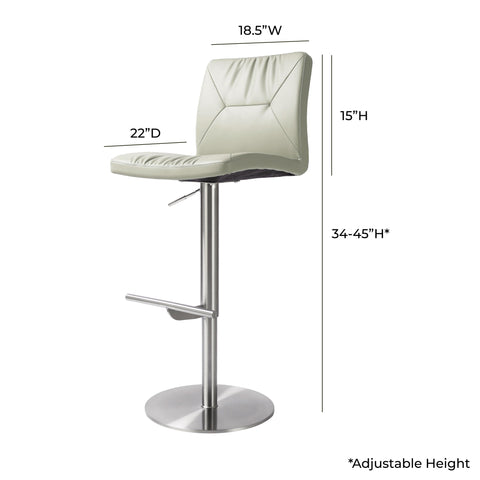 Aya Light Grey Vegan Leather on Silver Adjustable Stool