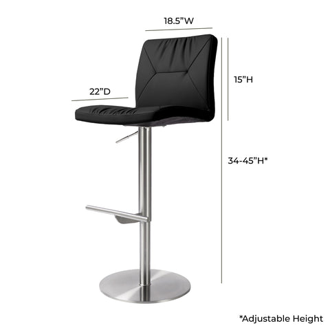 Aya Black Vegan Leather on Silver Adjustable Stool