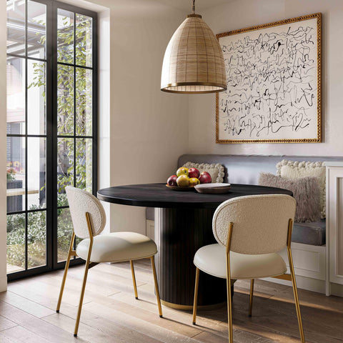 Kali Cream Boucle & Vegan Leather Stackable Dining Chair - Set of 2