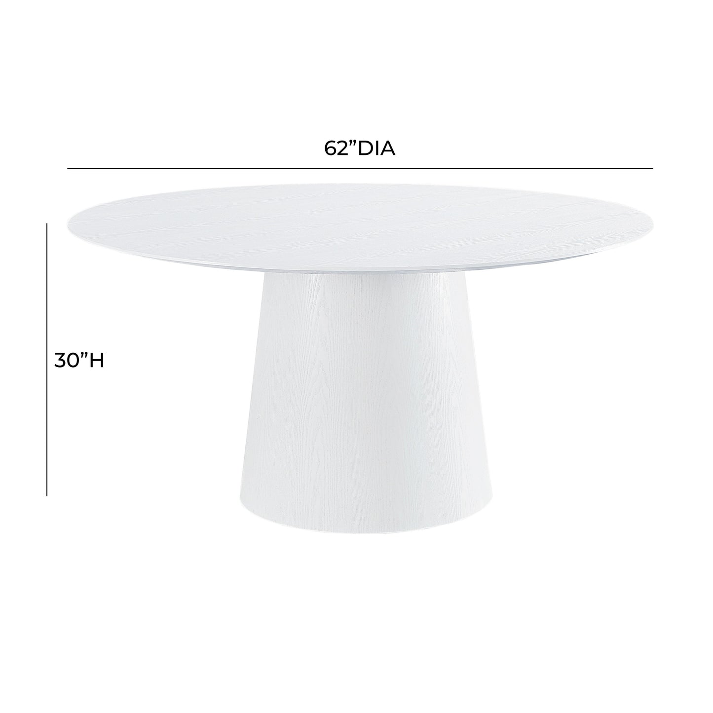 felicia white ash 62" round dining table