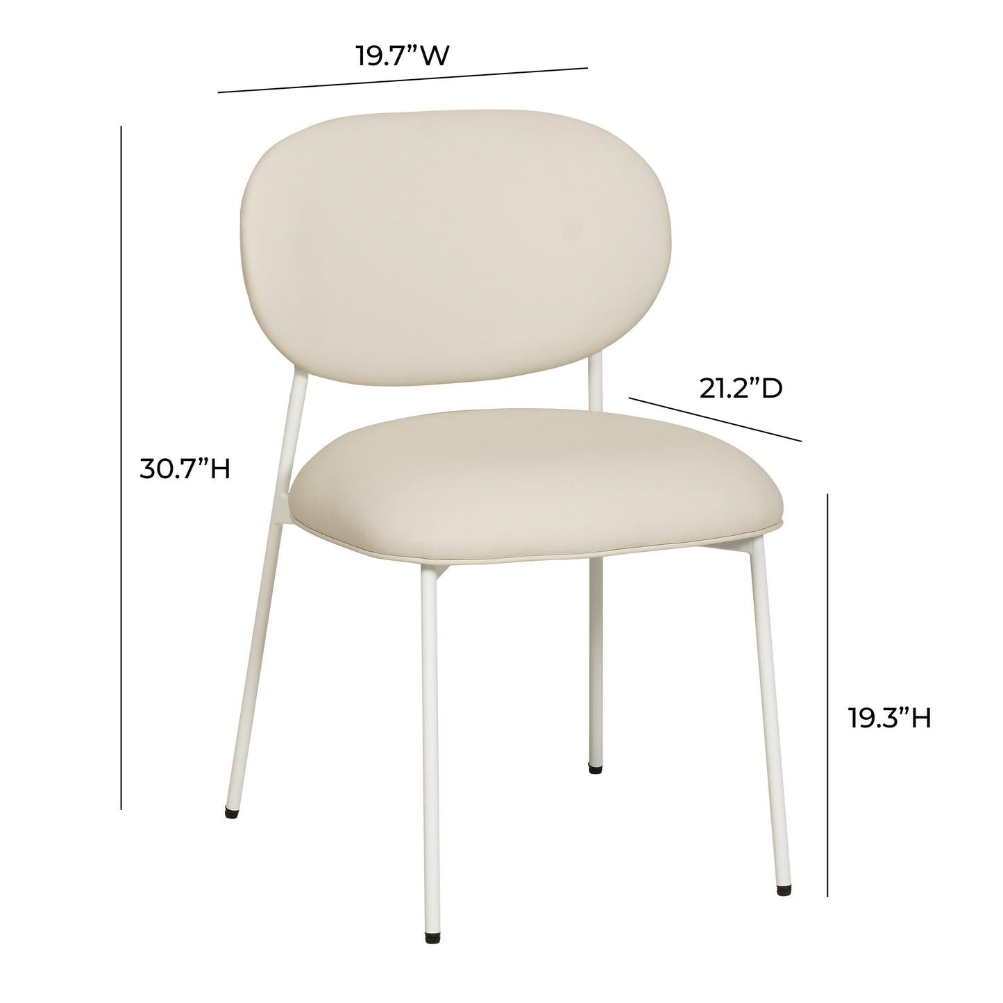 kali cream vegan leather stackable dining chair with cream legs - set of 2